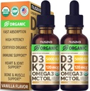 (2 pakkaus) Orgaaninen D3-vitamiini K2 Drops with MCT Oil Omega 3, 5000 IU - Maximum Strength D-vitamiini Liquid, Ei Fillers, Non-GMO Liquid D3 for Faaster Absorption and Immune Support (Vanilla, 1 Fl OZ x 2)