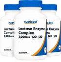 Nutricost Lactase Enzyme Complex 3000 FCC ALU, 120 Kasviskapselia - ei-GMO, Gluteeniton, 120 tarjoilua (3 pullo)