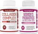 Puhtaasti Optimal Premium Multi Collagen Peptides -kapselit (tyypit I, II, III, V, X) + Premium Probiootit naisille - 60 miljardia PMY, Dr. Formulated Prebiootit & Probiootit naisille
