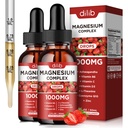 Triple Magnesium Complex Supplement, Magnesium Glycinate, Blend, Citrate Liquid Drops 1000 mg Ashwagandha, CoQ10, B6-vitamiini, C, D, Sinkki -Support Rauhoitu Stressi Relief, Bone, Lihas, Mood 2 Pack