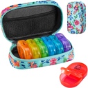 Serfeymi Viikoittainen matka pilleri Järjestäjä 2 Kertaa päivässä Päivitetty Sateenkaari pillerilaatikko 7 Päivä Portable Zipper Canvas pilleri Case, Lääketiede Organizer pillereitä, Vitamiinit, kalaöljyjä - Green 01