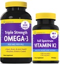 InnovixLabs K2-vitamiini & Triple Omega Bundle Täysi Spectrum K2-vitamiini (90 Softgels) Kolminkertainen vahvuus Omega-3 kalaöljy (200 Softgels). Tukee terveitä luita, valtimoita ja niveliä. *