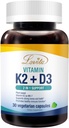 Lovita-vitamiini K2 + D3, 400 IU Vegaani- D3 & 120 mikrog K2-vitamiinia (MK-7), 2 1 Formula, Immuuni-vitamiinikompleksi, 30 kasviskapselia