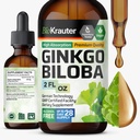 BIO KRAUTER Ginkgo Biloba Extract - Nestemäinen Ginkgo Biloba lisäravinteet aivoihin - Vegaani, alkoholiton ja sokeriton - 2 Fl Oz
