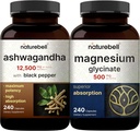 NatureBell Magnesium Glycinate Capsules 500 mg & Ashwagandha 12 500 mg Vastaava Black Pepper Bundle Packin kanssa ...