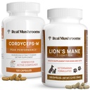 Real Sienet Cordyceps for Humans (120ct) ja Lions Mane for Lemmikkieläimet (120ct) - Bundle for Energy, Vitality & Cognition - Vegan, Ei-GMO, Gluteenittomat, Grain-free sieniuute lisäravinteet