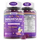 Magnesium Glycinate Gummies for Adults & Kids 4+, Sugar Free Magnesium Bisglysinate Supplement 400/200 mg with B6D3, 5HTP, L-Theanine for Sleep & Relaxation, Brain, Lihas, Melatoniini vapaa Gummies,1Pack