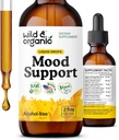Wild & Organic Mood Support Drops - Good Mood Supplements w/Ashwagandha Root & Rhodiola Rosea - Natural Liquid Drops for Positive Energy - Rauhoitu ja rentoudu täydentää naisten ja miesten - 2 oz