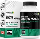 Renew Actives Premium Lion's Mane Mushroom 1100MG per 2 kapselia - Tukee aivotoimintaa, muistia, keskittymistä, stressin lievitystä ja immuuniterveyttä, ei-GMO, Vegan - Valmistettu Kanadassa - 120 kapselia