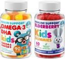 DR. MORITZ Cardio & Immuuni Boost Duo - Lapset Omega 3 Gummies (90 Count) kanssa Elderberry Gummies lapsille (60 Count)