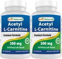 Best Naturals Acetyl L-karnitiini (ALCAR) 500mg, 120 kapselia, 120 tarjoilua - ei-muuntogeenisiä organismeja ja gluteeniton, 1 kapseli per tarjoilu (2 pakkaus)