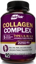 NutriFlair Multi Collagen Peptides 2250mg, 90 kapselia - tyyppi I, II, III, V, X - Collagen täydentää Complex Powder Pills naisten ja miesten - Hydrolysoitu proteiini, terveet hiukset, iho, kynnet - ei-GMO