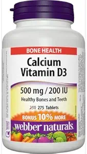 Webber Naturals Kalsiumkarbonaatti 500 mg D3-vitamiini 200iu, 275 Tabs Bonus Pack