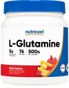 Nutricost L-glutamiinijauhe 500 gramman (Fruit Punch) - (76 tarjoilua per pullo)