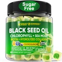 Black Seed Oil Gummies, klorofylli & Sea Moss Supplement 500mg, Biotiini 500 mcg hydrolysoitu kollageeni iholle, hiukset & kynnet, Vit E, C, Sinkki kokonaisterveyteen, Organic Cold Pressed, korkea imeytyminen