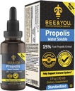 BEE ja sinä 15% Pure Propolis Water Liukoinen uute - High Potency - Zero Sugar - Zero Calorie - Natural Immuno Support & Sore Kurkun Relief Antioksidantteja, Keto, Paleo, Gluteeniton, 1 Fl Oz