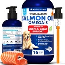 Lohiöljy koirille - Omega 3 koirille - 16 FL OZ Wild Alaskan Lohikalaöljy - Natural EPA & DHA Rasvahapot iholle ja turkille, Allergia, Joint & Bone Health - Liquid Support Supplement