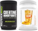 NutraBio Creatiini Monohydraatti, Mauton, (500 g) ja Clear Whey Protein Isolate, (Mango Mist) täydennysosa Bundle Lihasenergia, suurin kasvu, elpyminen ja vahvuus