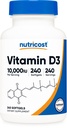 Nutricost D3-vitamiini 10 000 IU, 240 Softgel-kapselia - vahvuus, ei-muuntogeeninen, gluteeniton D-vitamiini