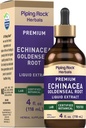 Piping Rock Echinacea Goldenseal Tincture ... 4 Fl Oz Liquid Drops... Alkoholiton kasvisuute. Kasvissyöjä, ei-GMO, gluteeniton täyte