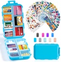 14 Grids Travel Pill Organizer Box 415-Pcs Medicine Nimi Tunnisteet - Tasku Päivittäinen farmaseuttinen Case Container Kit - Matka Lääkkeen haltija Dispender Fish Oil Vitamiini Supplement Storage - Sininen