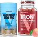 Rautalisä Magensium Gummies, Vegan Iron Gummies kanssa C-vitamiini, A, B-Complex, Folaatti, Sinkki aikuisille ja lapsille, rautapuute, anemia, rentoutuminen uni, ei-GMO