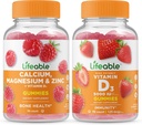 Elinkelpoinen kalsium, magnesium, sinkki ja D-vitamiini + D-vitamiini 5000 IU, Gummie Bundle - suuri kastike, vitamiinilisä, gluteeniton, GMO-vapaa, pureskeltava