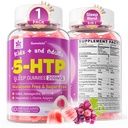 5HTP Gummies for Adults & Kids 8+, Melatoniiniton Free Gummies with Magnesium Glycinate, GABA, L-Glycine, Ashwagandha, B6-vitamiini Delicious Zzzs, aivojen ja lihasten rentoutuminen, 0 Sokeri 60 Count (Pakkaus 1)