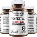 Vegan Labs Tongkat Ali 200:1 Extract, 1200MG Per Servings- 180 Vegan Kapselit- tukee energiaa ja kestävyyttä - Gluteeniton, ei-GMO Premium laatu täydentää
