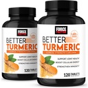 FORCE FACTOR Better Turmeric 2-pack Joint tuki täydentää Featuring HydroCurc Turmeric Curcumin mustapippuri, kliininen vahvuus yhteinen tuki, 240 tablettia, valkoinen pakkaus