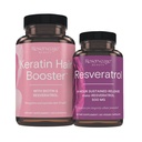 Varaus Ravitsemus Keratin Hair Booster Biotin & Resveratrol, hiusten ja kynsien kasvu täydentää, 120 kapselia (60 tarjoilua) & Resveratrol 500 mg, tukee terve ikääntyminen ja immuunijärjestelmä