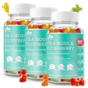 BIO VITALICA Sea Moss Gummies Elderberry BioVitalica - C-vitamiini D + Sinkki - Irish Seamoss Vegan Gumby Sea Moss Gel & Powder for Immuniteetti, Detox - aikuisille ja lapsille (3Packs)