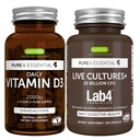 Päivittäinen D3-vitamiini + elävät kulttuurit+ Lab4 Probiootit Bundle, 365 2000iu D3- vitamiinit + 25 miljardia PMY Lactobacillus Acidophilus & Bifidobacterium with non-bloating Prebiootic, by Igennus