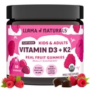 Llama Naturals D3-vitamiini, vegaaninen, orgaaninen immuuni tuki täydentää, D-vitamiini Gummies aikuisille ja lapsille, Real Fruit Gummy Vitamiinit, edistää luun terveyttä, ei lisätty sokeriruoko, Vadelma, 60 Ct