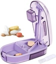Pill Cutter Splitter pienille ja pienille pillereille, tai suurille pillereille. V-muotoinen muotoilu useita kokoja. Safety Blade Guard. Loss-Proof sisäänrakennettu pieni harja & liukuva ovi pilleri säilytys (purppura)