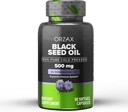 ORZAX Musta siemenöljy Kylmäpuristettu 100% Pure ... Ei-GMO - Rikas Omega 3 6 9 & Thymokinoni ... Musta Cumin Nigella Sativa Oil immuuni- tuki, hiukset, iho, kasvot (500 mg - 90 Softgel kapselit)