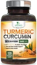 Turmeric Curcumin Supplement 2600mg - 95% Curcuminoids kanssa Organic Turmeric & BioPerine Black Pepper Extract Best Imeytyminen, Natural Vegan Joint Support, ei-GMO, pullotettu Yhdysvalloissa - 120 kapselia