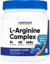 Nutricost L-arginiini Complex (sininen vadelma, 60 tarjoilua) - Gluteeniton, ei-GMO