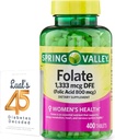 Folaatti 1 333 mikrog. Spring Valley Folaattia ravintolisä, 1 333 mikrog DFE, 400 kreivi, Folaattia täydentää naisten raskauden, Foolihappo 800 Bundle kanssa Luall's 45 diabetes dekoodattu