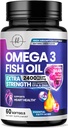 Omega 3 Fish Oil Lisäravinteet 2400mg - Triple Strength Omega 3 Rasvahapot, Natural Heart Health Brain & Joint Support - Rasvahapot EPA & DHA - Wild Caught Fish Oil Supplement - 60 Softgels