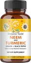 Organic Veda Neem & Turmeric Capsules with Inkivääri & Black Pepper - Neem Leaf, Turmeric, Inkivääri, Black Pepper Capsule Supplement - Vegan, non-GMO - 120 Count
