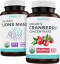 Säästä $4 (12% alennusta) - Mieli & Body Bundle - Luomukarpalotiiviste (50:1 Konsentraatti - vastaa 25 000 mg tuoreita karpaloja) ja Lions Mane (10:1 uute - vastaa 10 000 mg sieniä)