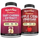 Nutrivein Premium Tart Cherry 500mg & Apple Siideri Viinietikka 1600mg Bundle - Lihaksen Recovery & Uric Acid Cleanse Plus Digestion Support & Weight Management - Ei-GMO, Vegan / Kasvisruokaa - 90 + 120 pillereitä