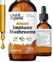 Wild & Organic Immune Mushrooms Tincture - 8-in-1 Sieni Complex Chaga, Turkey Tail, Lion's Mane, Reishi Extract - Immunosupport Drops - Vegan, Sugar & Alkoholiton Liquid Supplement - 2 fl oz