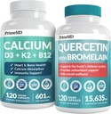 PrimeMD 4-in-1 Calcium Supplements for Women & Men or Heart, Bone & Body Defenses (120 ct) & 28-in-1 Quercetin with Bromelain Supplement - Quercetin 500 mg kapselit immuunipuolustusta varten (120 ct)