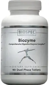 BIOZYME: Täydellinen korkea teho digestiivinen Enzyme Complex- Dual Vaihetabletit vapauttavat Betaine HCl: tä, Pepsiniä, Bromelainia ja Papainia mahalaukussa sekä haimaa, Trypsiiniä, Thymotrypsiiniä ja Ox Bilea pohjukaissuolen alueella mahdollisimman tehokkaasti. 90 kaksivaiheista tablettia