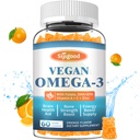 Omega-3 Gummies Potent Algae Omega Source, Boost Brain, Eye & Immuuni toiminto, DHA ja EPA Vegan & Sugar Free, Orange Flavor, 60