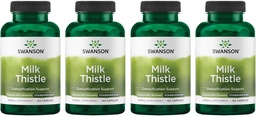 Swanson Milk Thistle (Standardized) - Herbal Liver Support Supplement w/ 80% Silymarin - Natural Formula Auttaa säilyttämään kaiken terveyden ja hyvinvoinnin - (120 kapselia) (4 pakkaus)