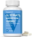 Magnesium Glycinate 1600 mg lisäravinteet - B6-vitamiinia ja sinkkiä, D3-vitamiinia, kelated magnesiumia uneen, lihakseen, luuhun ja immuuniterveyteen, suuri imeytyminen Magnesio, ei-GMO, Vegaani 90 kapselia