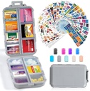 14 Grids Travel Pill Organizer Box 415-Pcs Medicine Nimi Labels - Tasku Päivittäinen farmaseuttinen Case Container - Matka lääkkeiden haltija Dispender Kit Fish Oil Vitamiini Supplement Storage - Harmaa